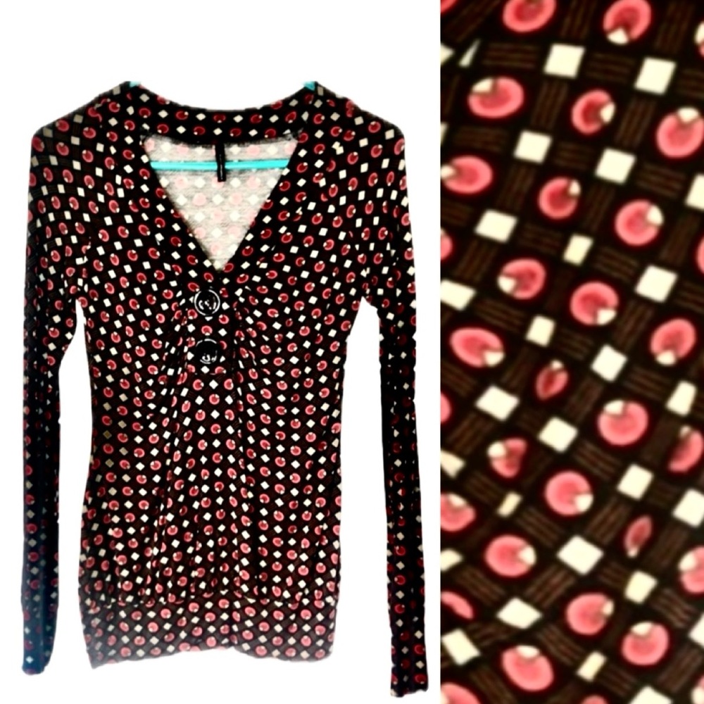 NAF NAF Long Sleeve Tunic With Large Buttons Geometric Polka Dot Lattic